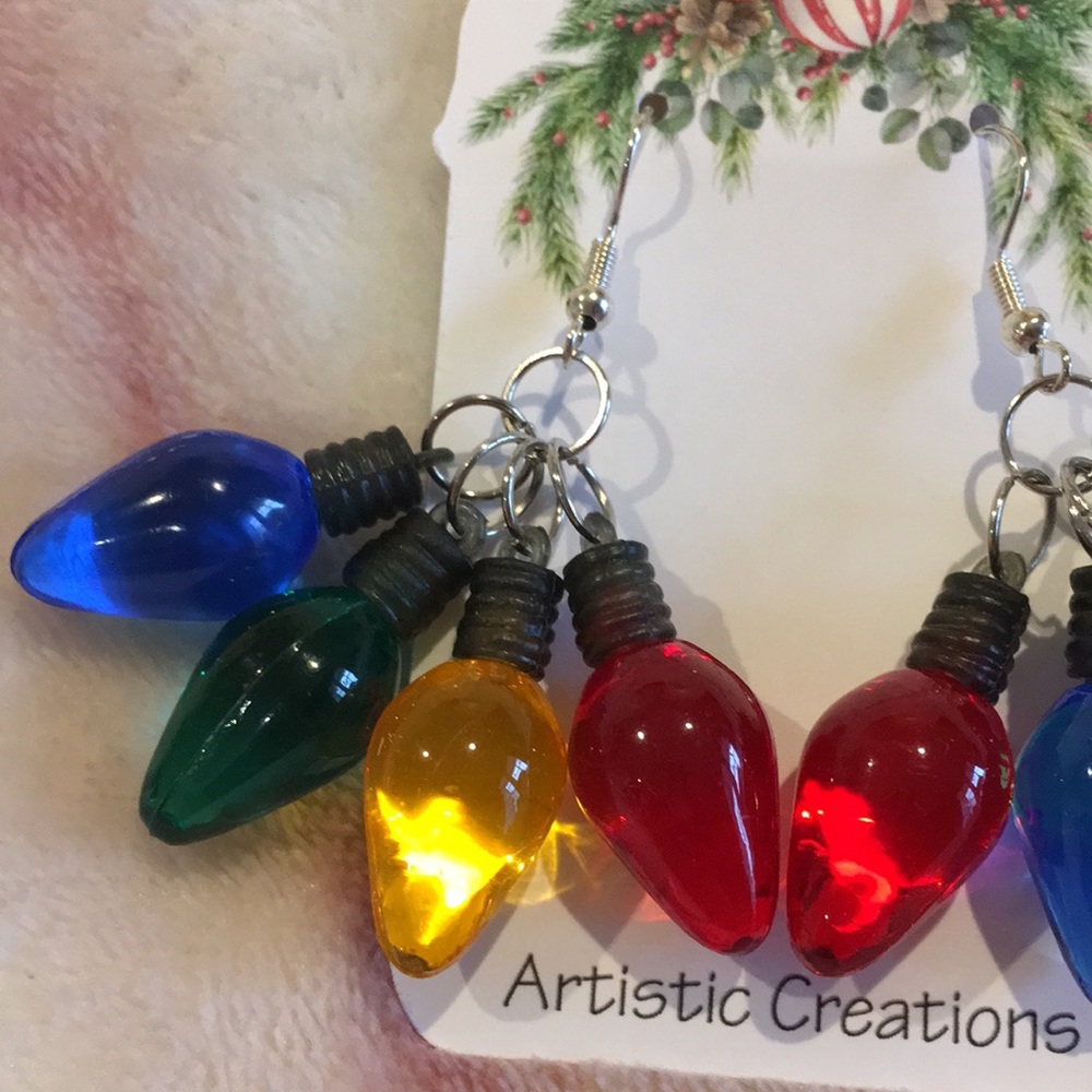 Christmas Holiday Jumbo Lights Pierced Fashion Earrings NWT Handcrafted 2.25” - Picture 14 of 15